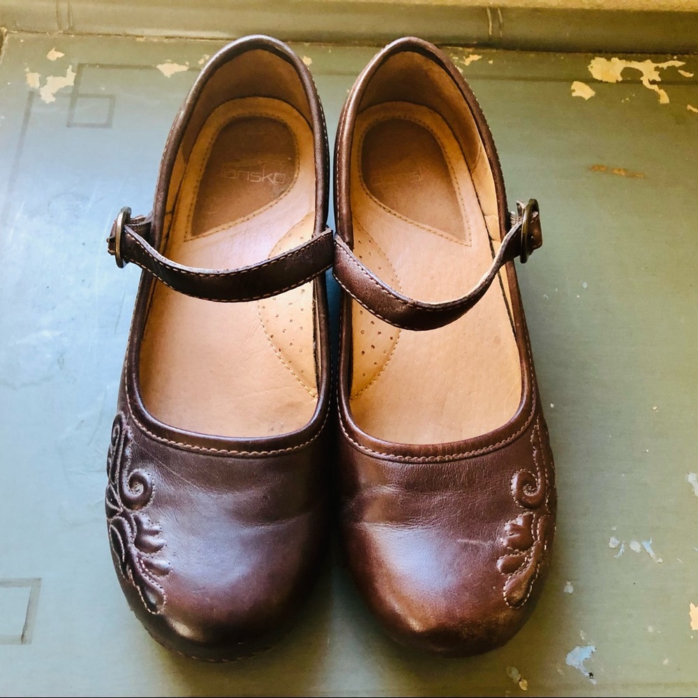Dansko Savanna Womens 38 (7-8 US) Brown Leather Mary Janes Clog Shoes 9824457800